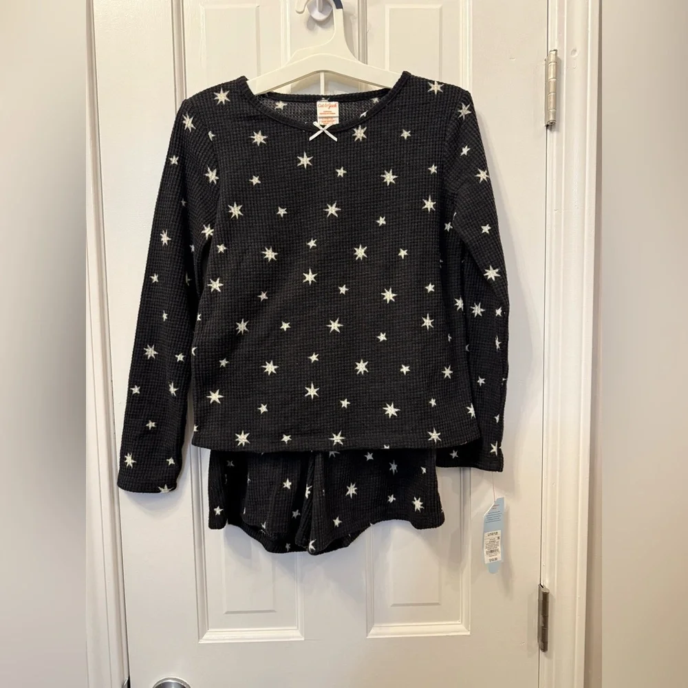 Cat & Jack 2 Piece Stars Waffle Knit Long Sleeve Pajama Set Size Large (10/12)